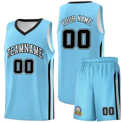 Light Blue White-Black Classic Sets Basketball Jersey