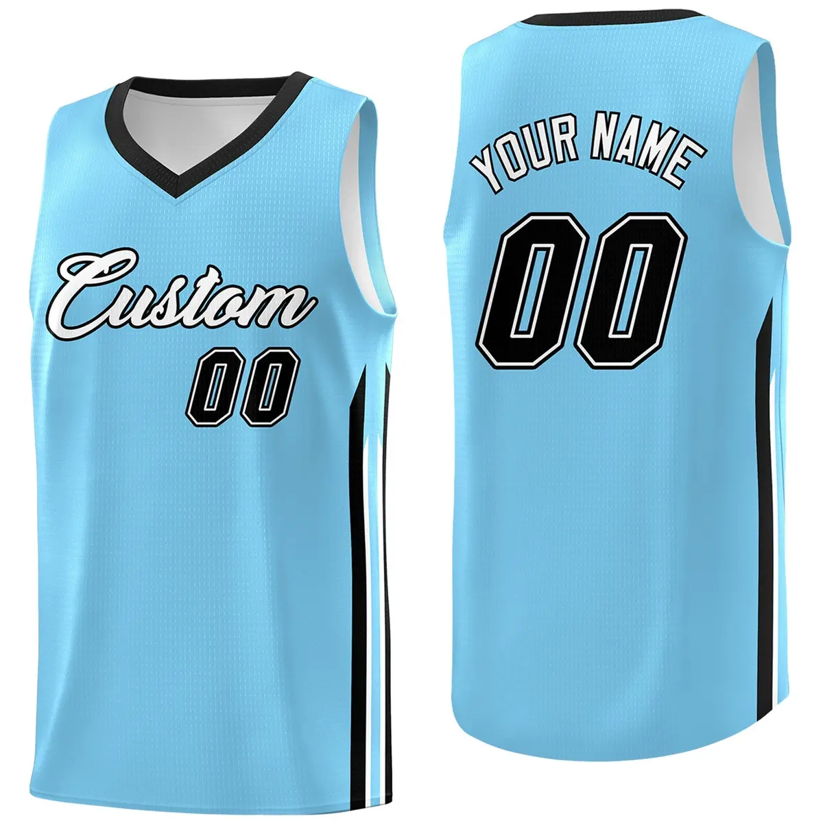 Light Blue White-Black Classic Tops Basketball Jersey