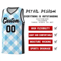 Light Blue White-Black Grid Basketball Kits For Team 2
