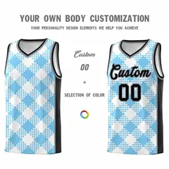 Light Blue White-Black Grid Basketball Kits For Team 3