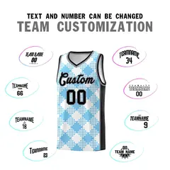 Light Blue White-Black Grid Basketball Kits For Team 4