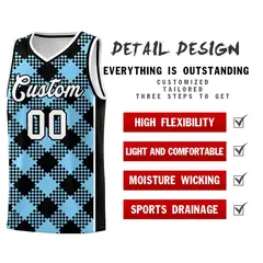 Light Blue White-Black Grid Basketball Kits For Team 2
