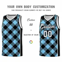 Light Blue White-Black Grid Basketball Kits For Team 3