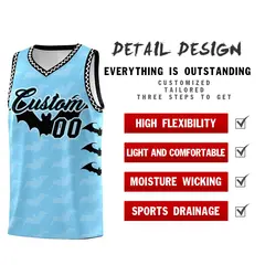Light Blue White Black Halloween Bat Pattern Basketball Jersey 2