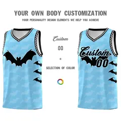 Light Blue White Black Halloween Bat Pattern Basketball Jersey 3
