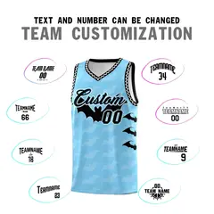 Light Blue White Black Halloween Bat Pattern Basketball Jersey 4
