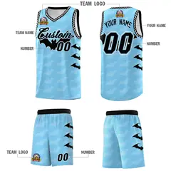 Light Blue White Black Halloween Bat Pattern Basketball Jersey 5
