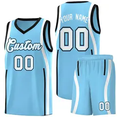 Light Blue White-Black Ribbon Pattern Basketball Kits 1