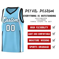 Light Blue White-Black Ribbon Pattern Basketball Kits 2