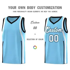 Light Blue White-Black Ribbon Pattern Basketball Kits 3