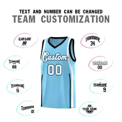 Light Blue White-Black Ribbon Pattern Basketball Kits 4