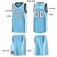 Light Blue White-Black Ribbon Pattern Basketball Kits 5