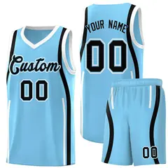 Light Blue White-Black Ribbon Pattern Basketball Kits 1