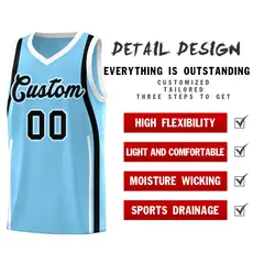 Light Blue White-Black Ribbon Pattern Basketball Kits 2