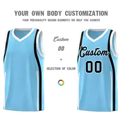 Light Blue White-Black Ribbon Pattern Basketball Kits 3