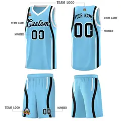 Light Blue White-Black Ribbon Pattern Basketball Kits 5