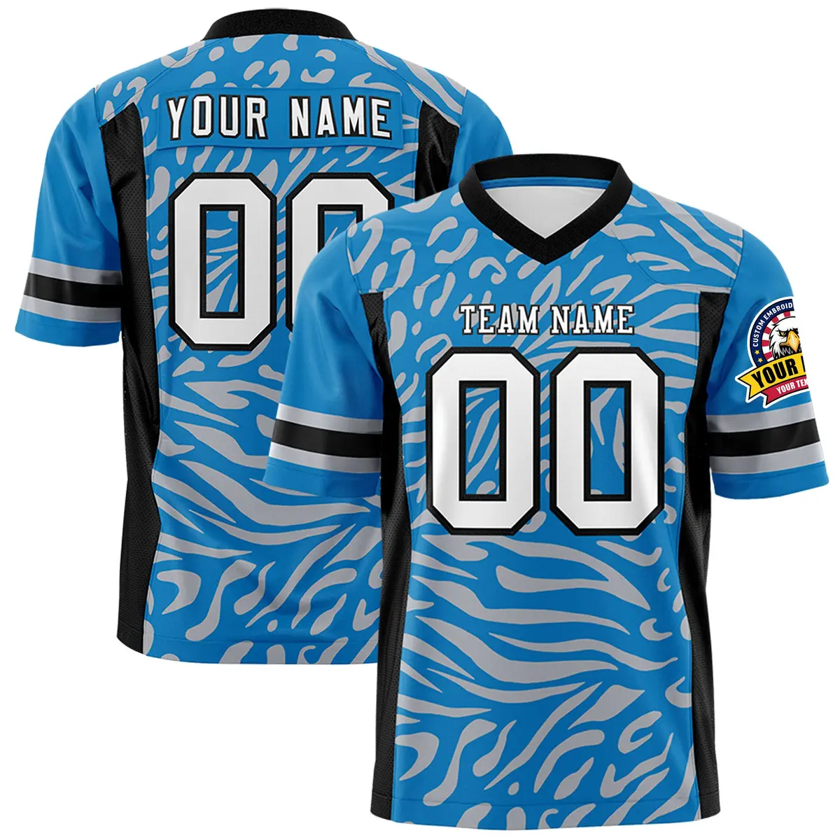 Light Blue White-Black Zebra Stripes Football Jersey