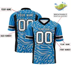 Light Blue White-Black Zebra Stripes Football Jersey 2