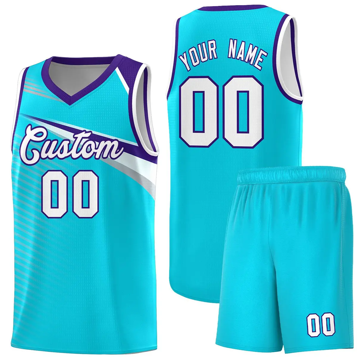 Light Blue White Chest Color Block Basketball Uniform Jersey