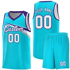 Light Blue White Chest Color Block Basketball Uniform Jersey