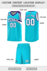 Light Blue White Chest Color Block Basketball Uniform Jersey 2