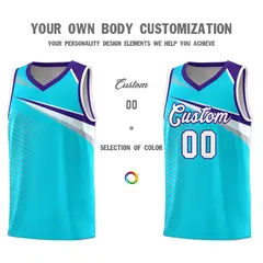 Light Blue White Chest Color Block Basketball Uniform Jersey 3