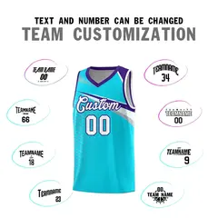 Light Blue White Chest Color Block Basketball Uniform Jersey 4