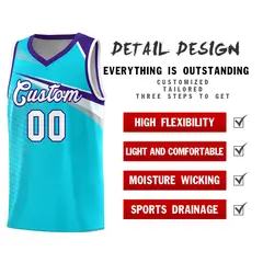 Light Blue White Chest Color Block Basketball Uniform Jersey 5