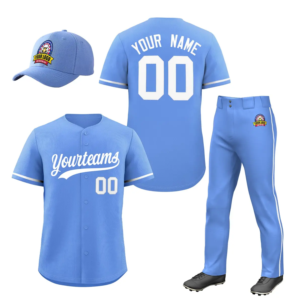Light Blue White Classic Style Full Baseball Team Kits