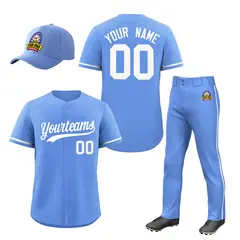 Light Blue White Classic Style Full Baseball Team Kits 1