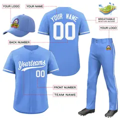 Light Blue White Classic Style Full Baseball Team Kits 2
