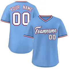 Light Blue White Classic V-Neck Pullover Baseball Jersey
