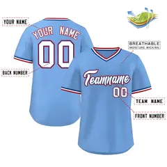 Light Blue White Classic V-Neck Pullover Baseball Jersey 2