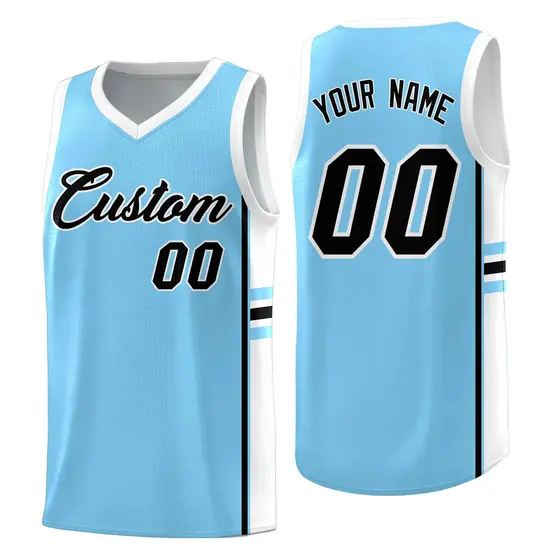 Light Blue White Color Block Varsity Basketball Jersey