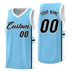 Light Blue White Color Block Varsity Basketball Jersey 1