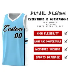 Light Blue White Color Block Varsity Basketball Jersey 2