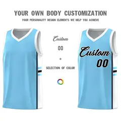 Light Blue White Color Block Varsity Basketball Jersey 3