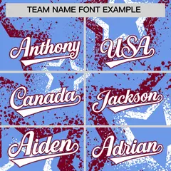 Light Blue White Crimson Star-Shaped Graffiti Ink Baseball Jersey 3