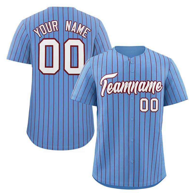 Light Blue White-Crimson Stripe Fashion Baseball Jersey