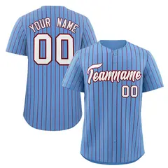 Light Blue White-Crimson Stripe Fashion Baseball Jersey