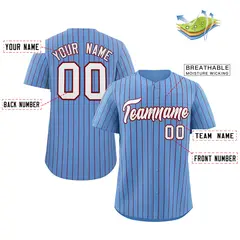 Light Blue White-Crimson Stripe Fashion Baseball Jersey 3