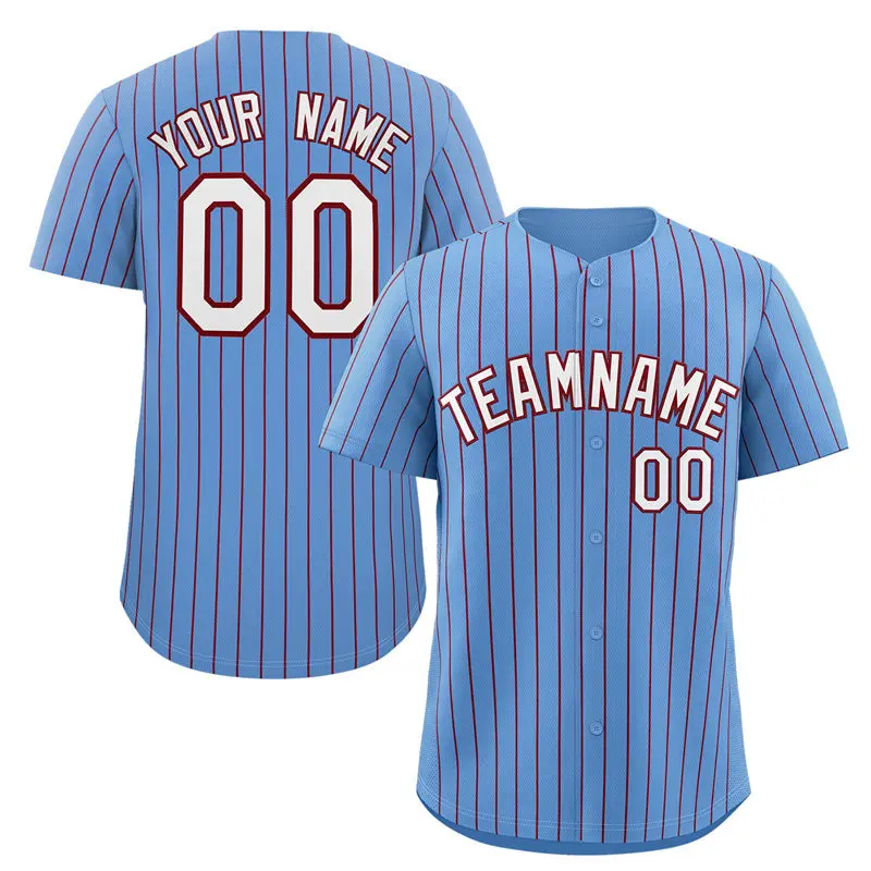 Light Blue White-Crimson Stripe Fashion Baseball Jersey