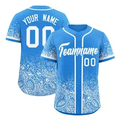 Light Blue White Floral Gradient Full Button Baseball Jersey 13