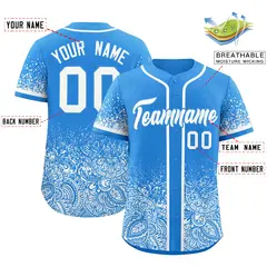 Light Blue White Floral Gradient Full Button Baseball Jersey 14
