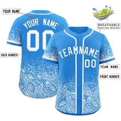 Light Blue White Floral Gradient Full Button Baseball Jersey 20