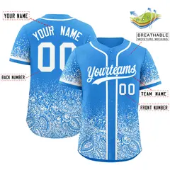 Light Blue White Floral Gradient Full Button Baseball Jersey 25