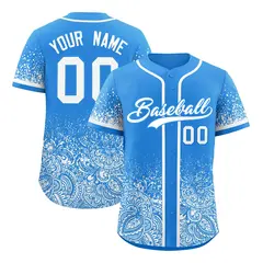 Light Blue White Floral Gradient Full Button Baseball Jersey 7