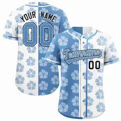 Light Blue White Flower Graffiti Split Baseball Jersey