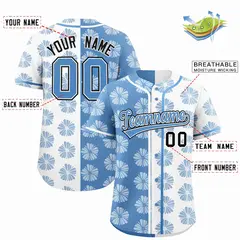 Light Blue White Flower Graffiti Split Baseball Jersey 2