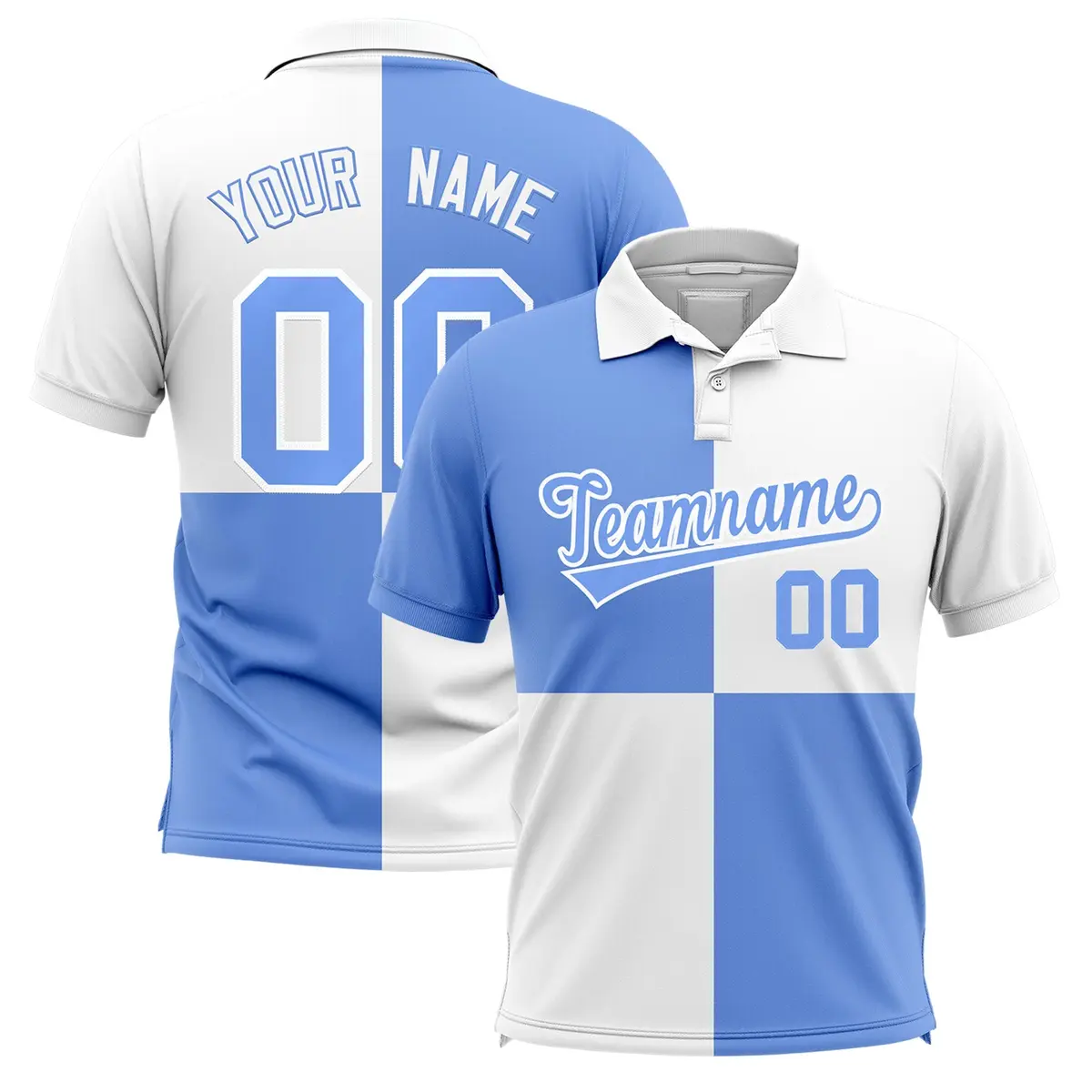 Light Blue White Four Squares Performance Polo Shirt